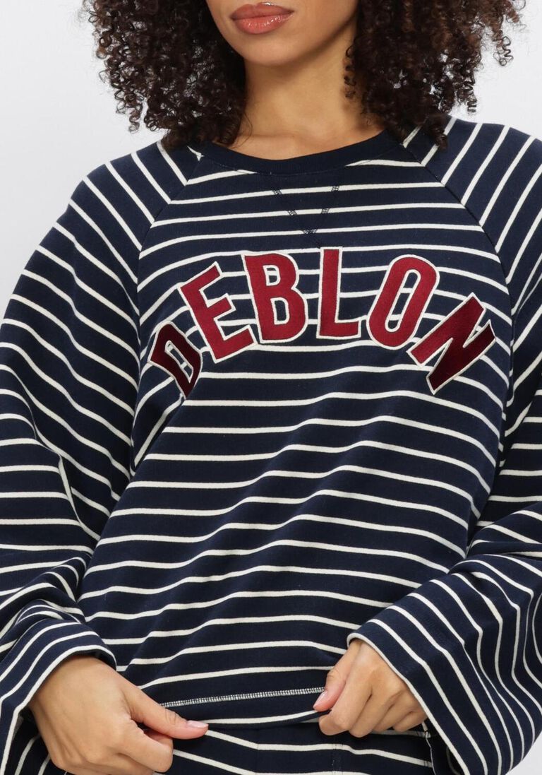 donkerblauwe deblon sports sweater dana striped sweater