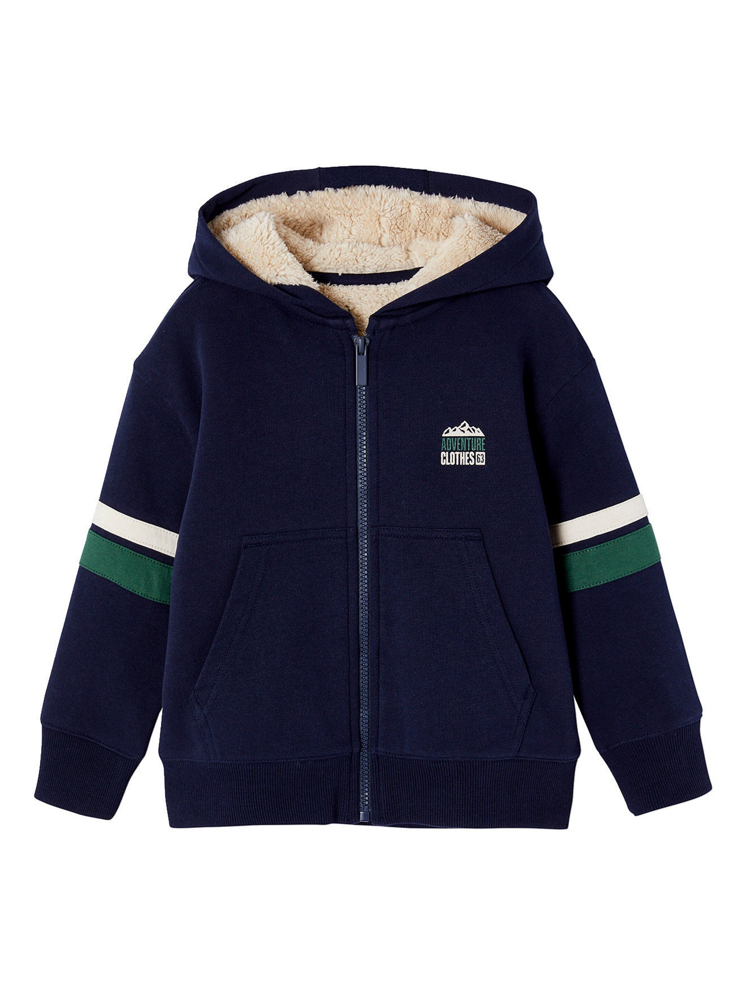 Vertbaudet Jungen Kapuzensweatjacke mit Teddyfleece-Futter marine