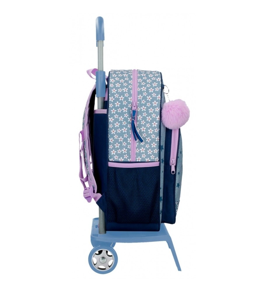 Mochila escolar estilo Minnie da Disney com rodinhas azuis, 30x40x13cm