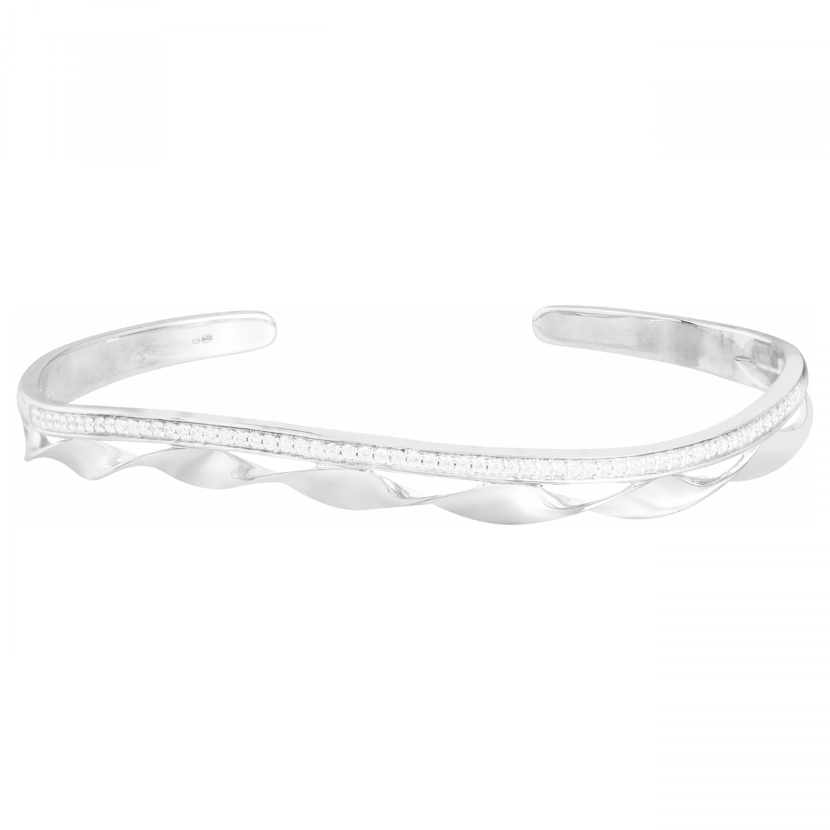 Jonc ouvert en Argent avec oxyde de zirconium blanc