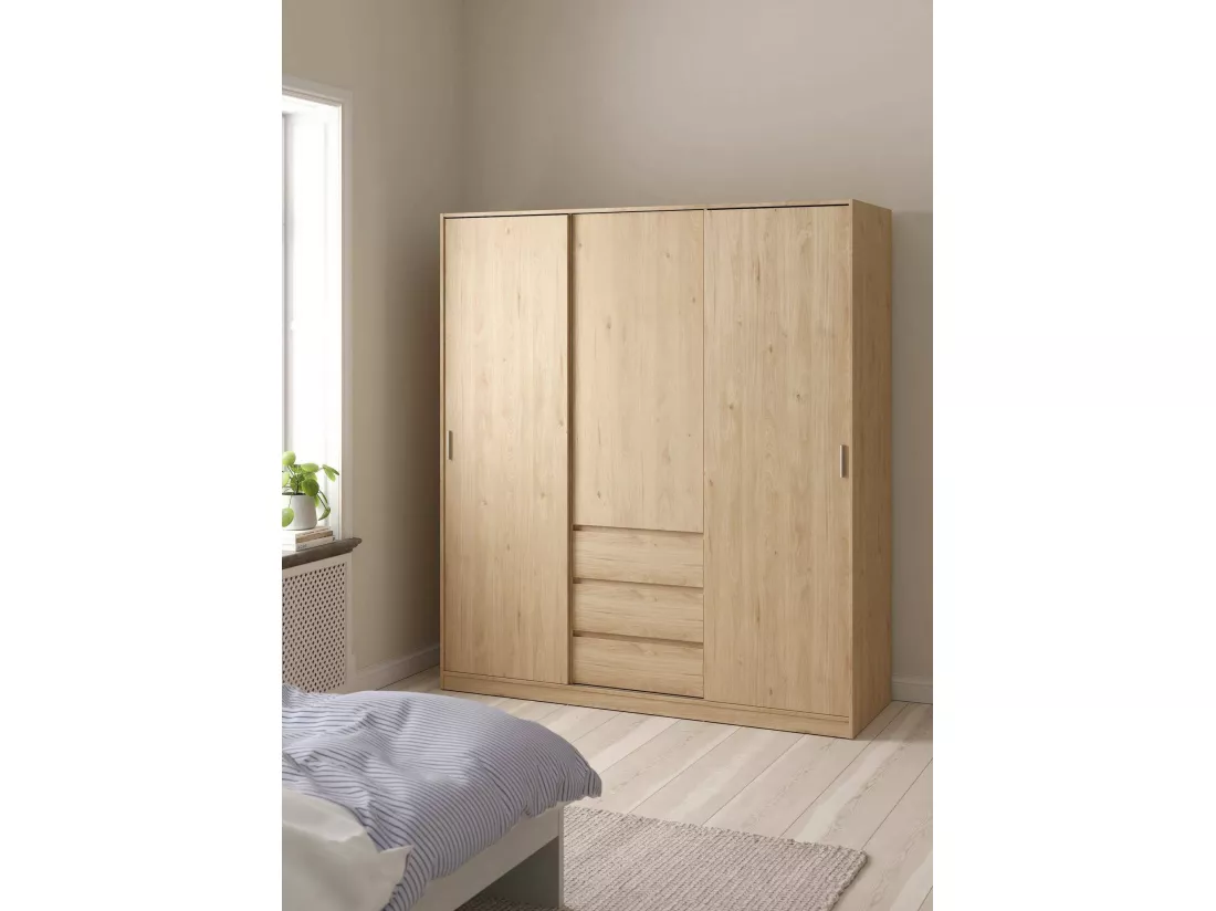 Garde-robe 3 portes Dveretou, Meubles de chambre, Penderie de plain-pied, Placard à vêtements, 177x60 h200 cm, Chêne clair