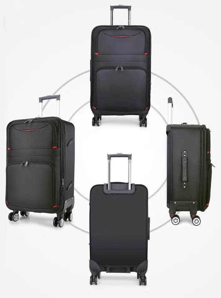 (2-tlg. Set) 39.6L / 24 L Reisekoffer Trolley Gepäckset mit Reissverschluss Zahlenschloss - Schwarz