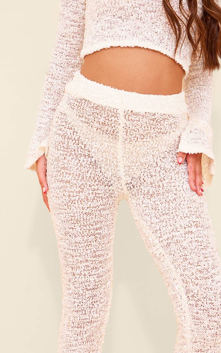 Crème Pantalon Évasé En Maille À Pompons