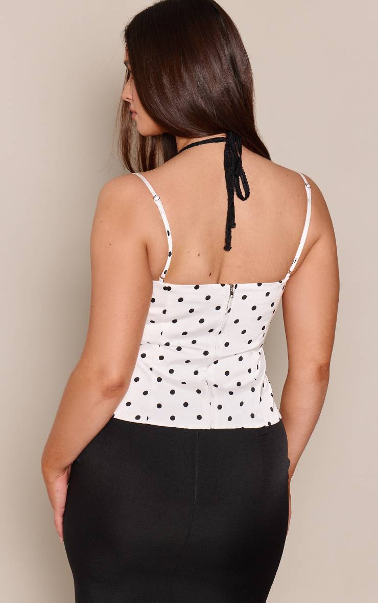 Blanc Top Corset Caraco À Détail Buste En Dentelle À Pois Sculptant