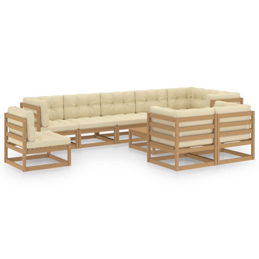 Salon de jardin meuble d'extérieur ensemble de mobilier 10 pièces avec coussins bois de pin massif