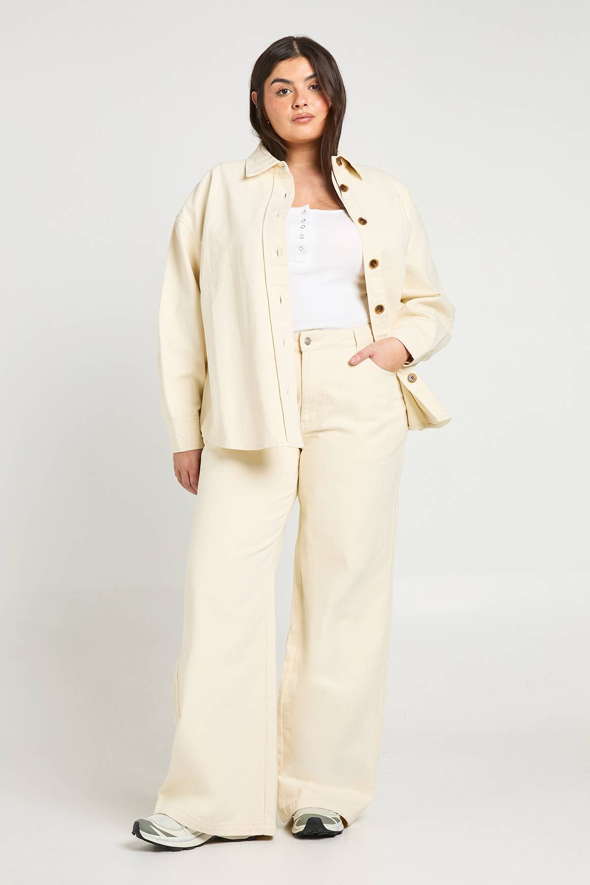 boohoo Jean Écru Large Taille Plus