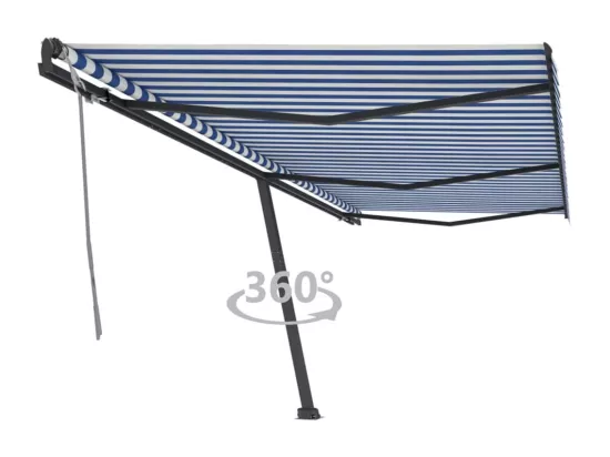 Auvent manuel rétractable sur pied 600x300 cm Bleu/Blanc