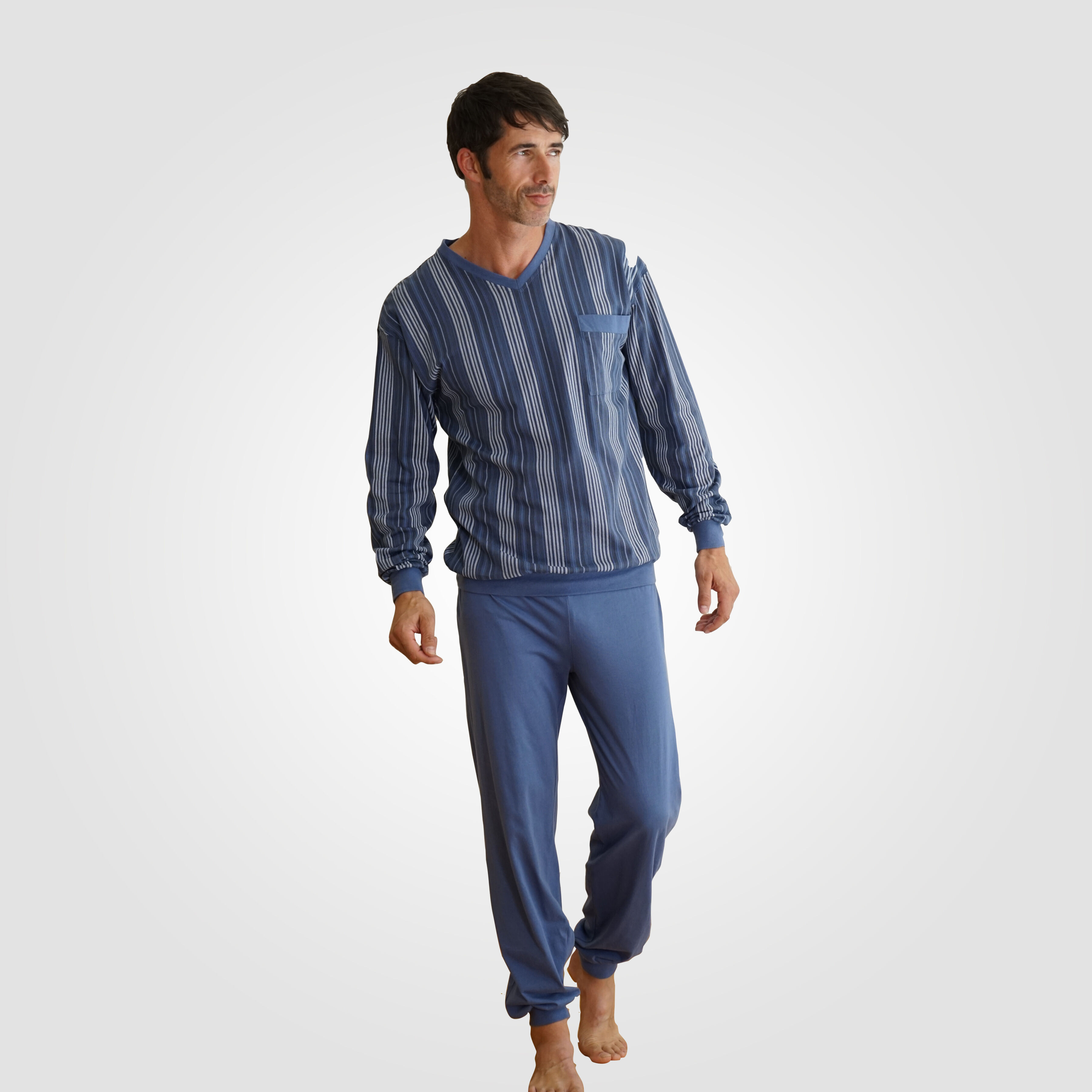 Herren Langarmpyjama Baumwolle blau