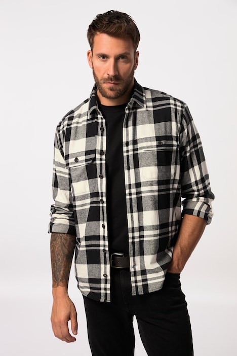 Karo-Flanellhemd, Langarm, Kentkragen. Modern Fit, Tall