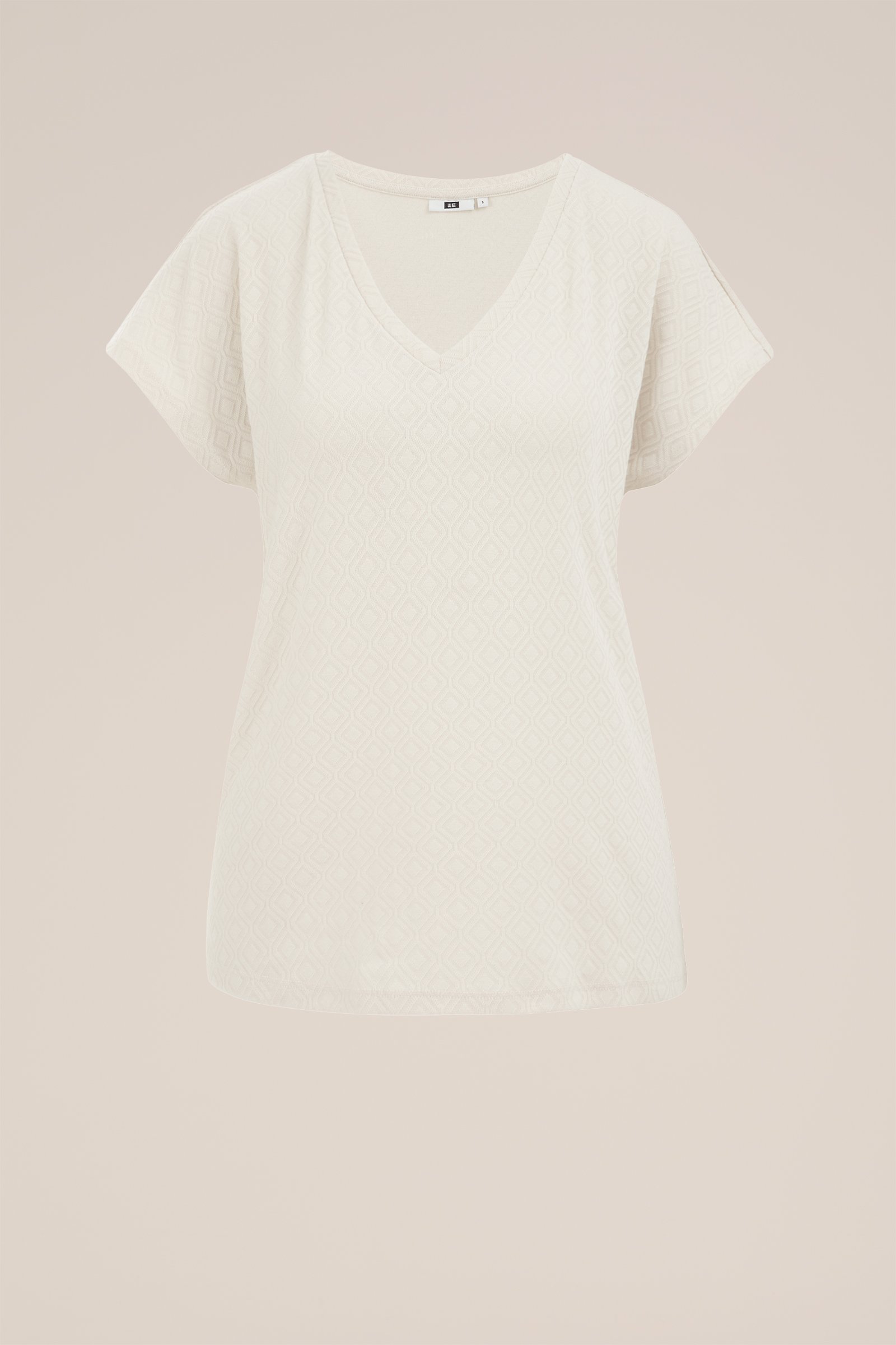 T-shirt met structuur WE Fashion Gebroken wit