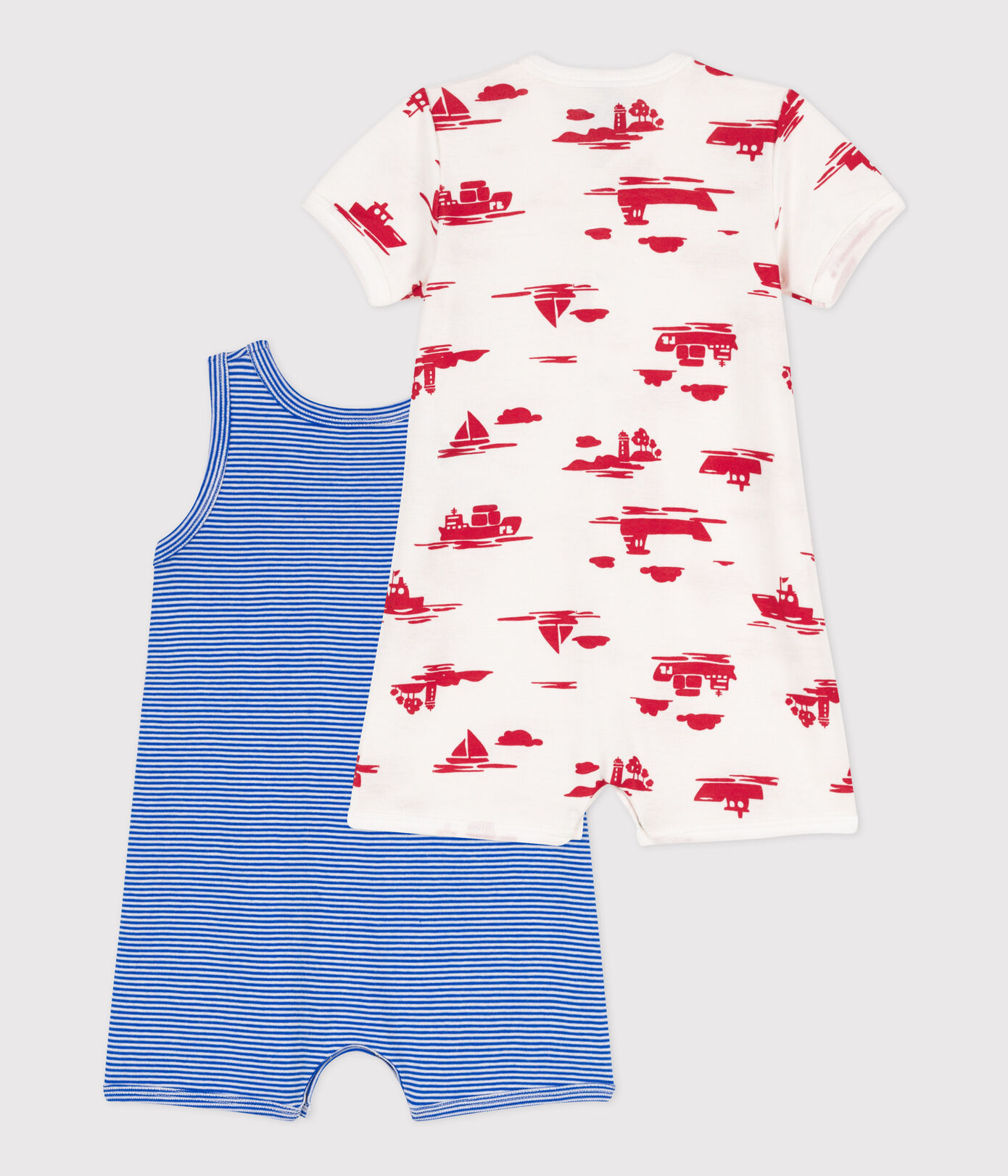 Lot de 2 combinaisons courtes port en coton bébé