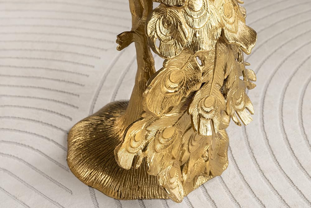 Riess Ambiente Runder Beistelltisch Wildlife Peacock - 75cm - Gold antik weiß - Metall Marmor Pfauen-Skulptur