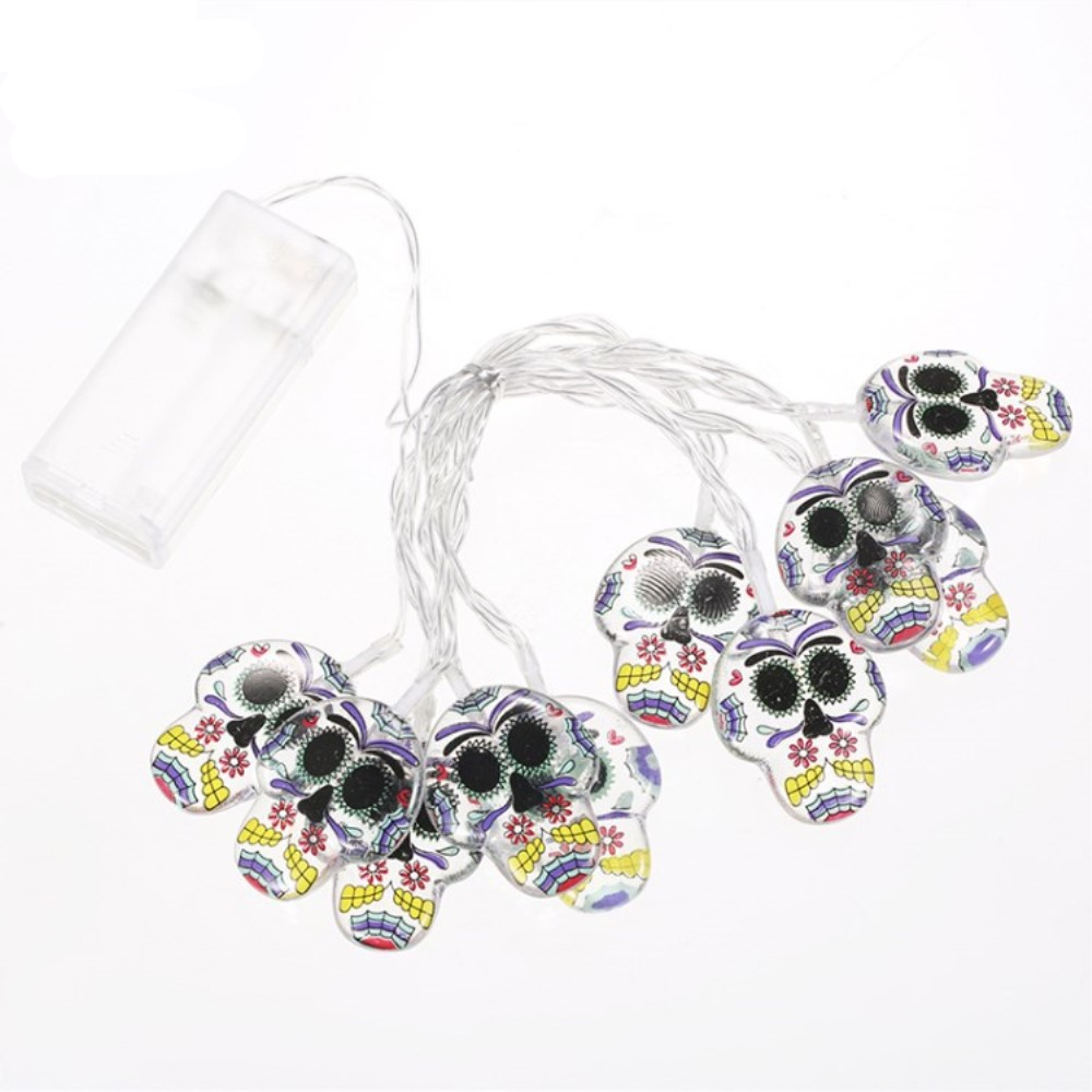 (1.5m) 10 LED's Halloween Party Deko Lichterkette La Catrina Totenkopf Beleuchtung (Batteriebetrieben) - Warmweiss