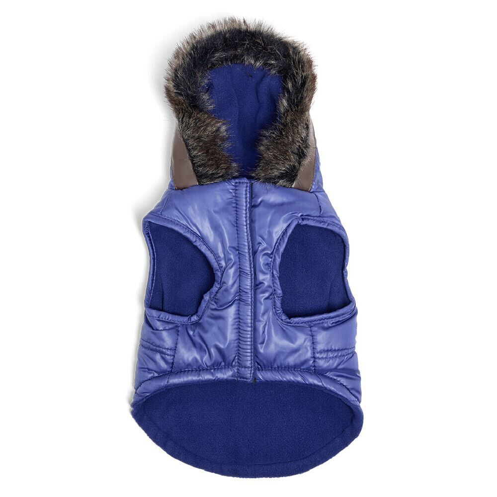 Doudoune pour chien à capuche avec fourrure bleu - Taille S