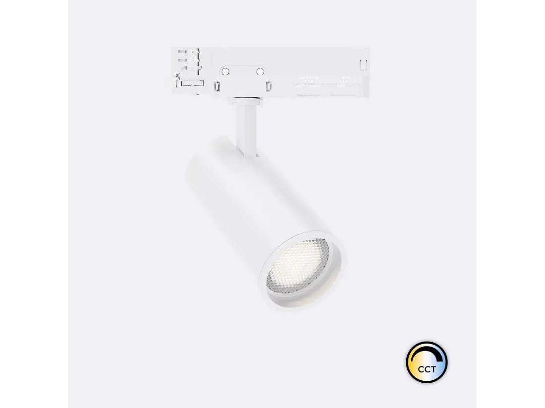 Spot LED sur Rail Triphasé 20W Fasano Dimmable CCT Anti-éblouissement Blanc (2700K - 3200K - 4000K) Sélectionnable