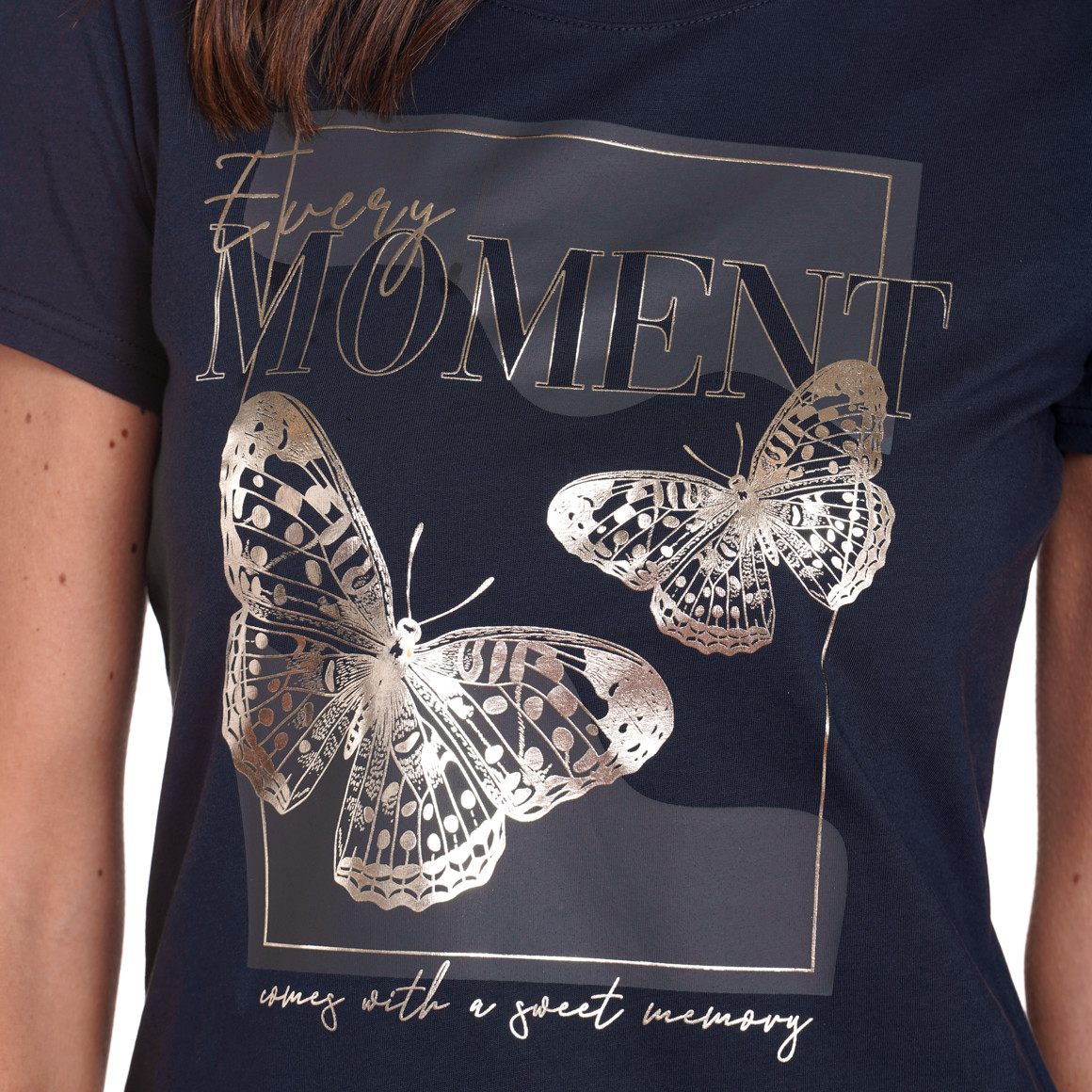 Gina Damen T-Shirt mit Folien-Print dunkelblau
