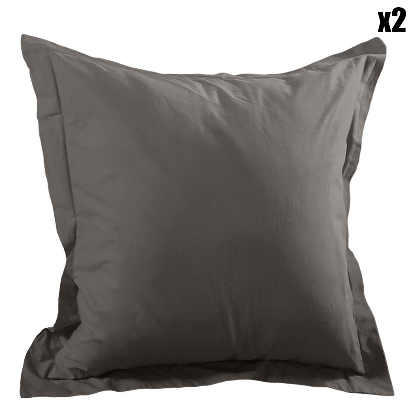 Stof 2 Taies d'oreiller volant plat Alicia taupe