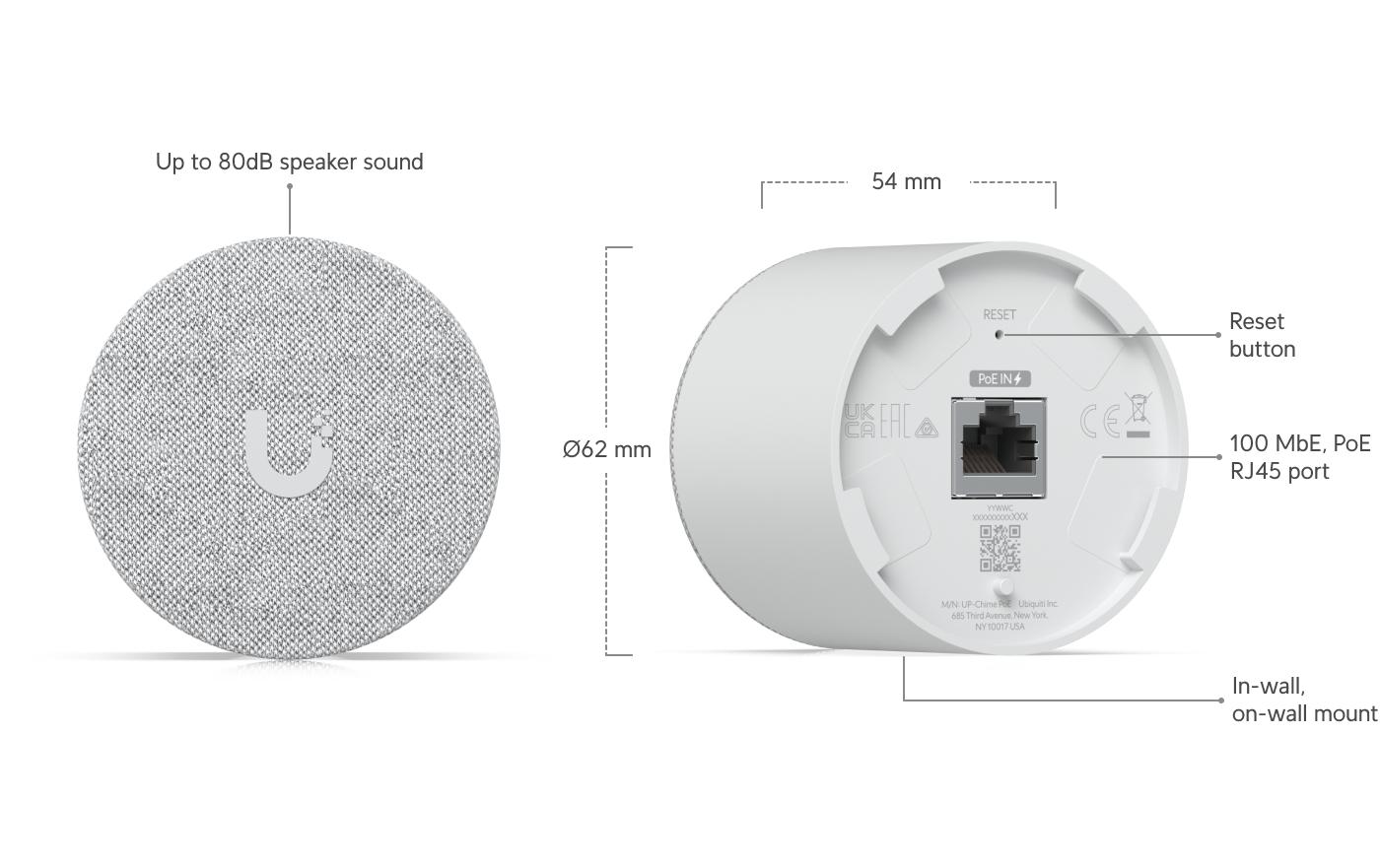 Tür Gong UACC-CHIME-POE 80 dB, 0 m, WeissPoE Smart Chime