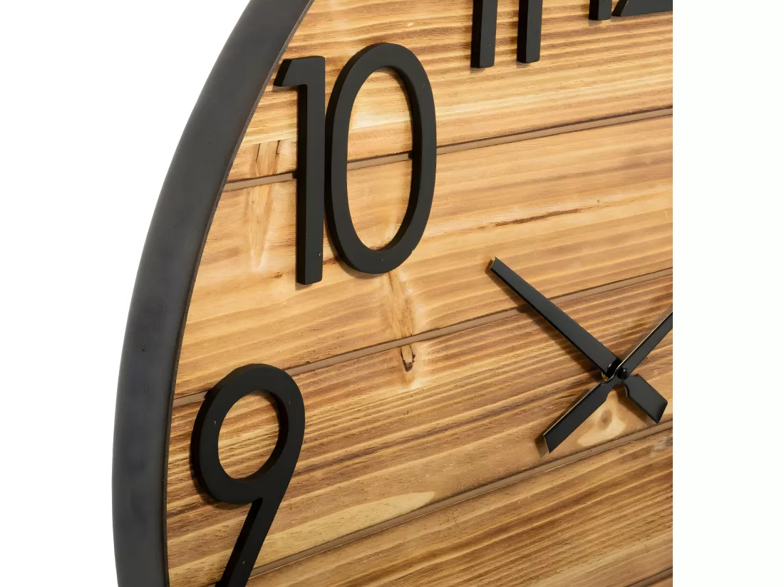 Grande Pendule murale silencieuse en Bois et Métal 3D D 70 cm