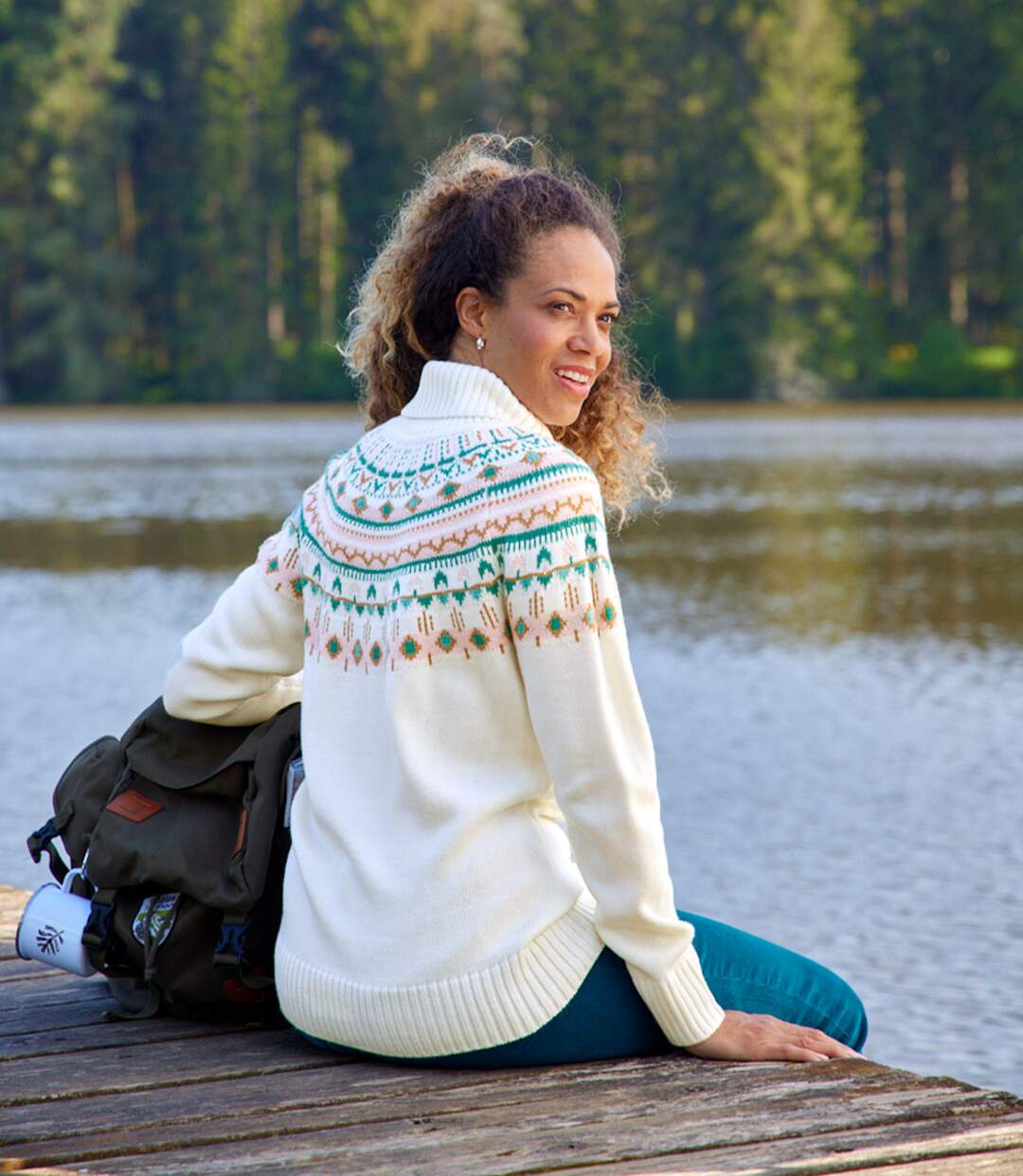 Pull Tricot Col Roulé Motifs Jacquard