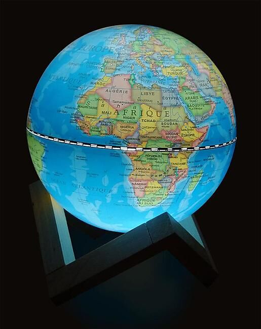 CARTOTHEQUE - GLOBE 14 CM BLEU LUMINEUX SUPPORT EN BOIS
