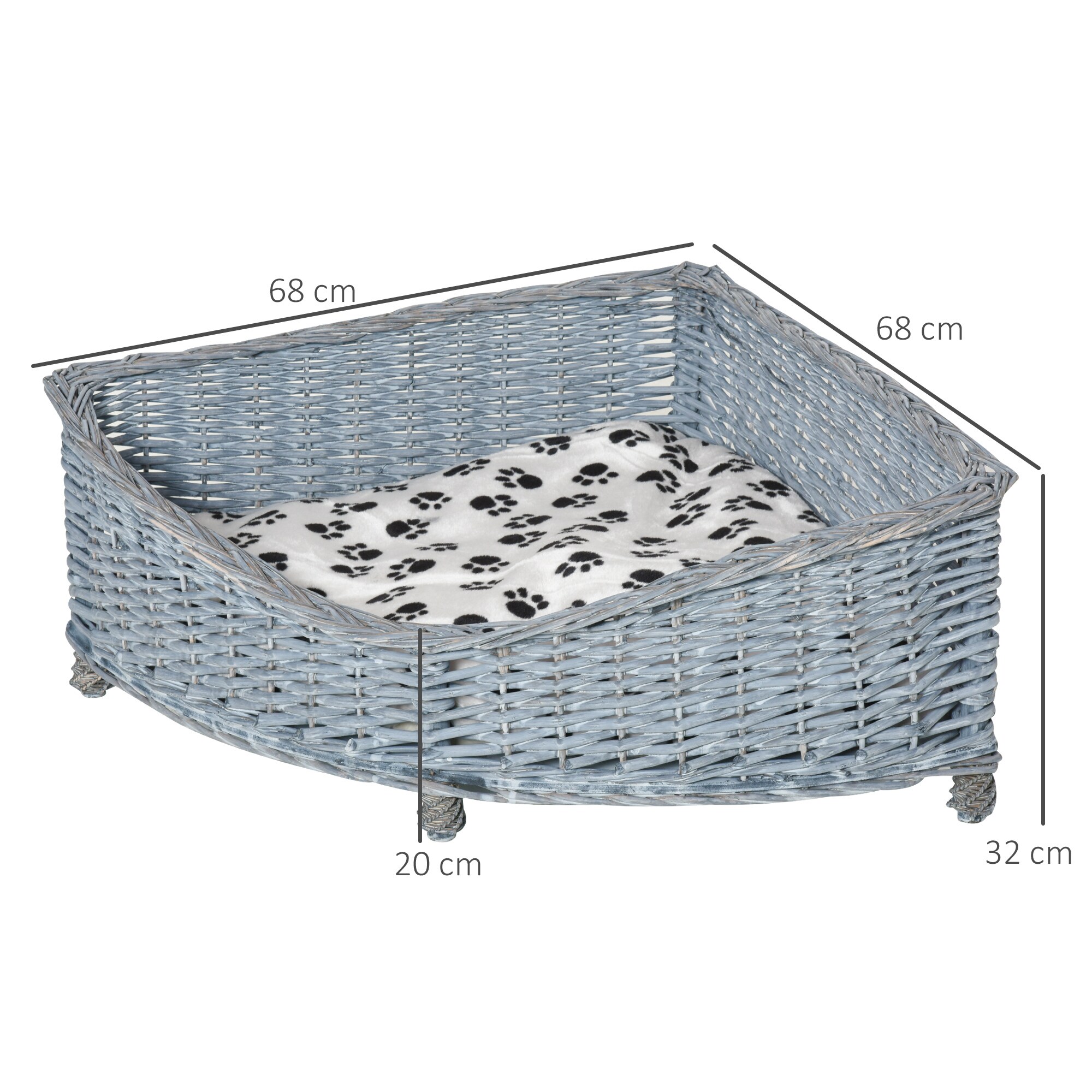 PawHut Haustierbett mit Kissen grau 68B x 68T x 32H cm