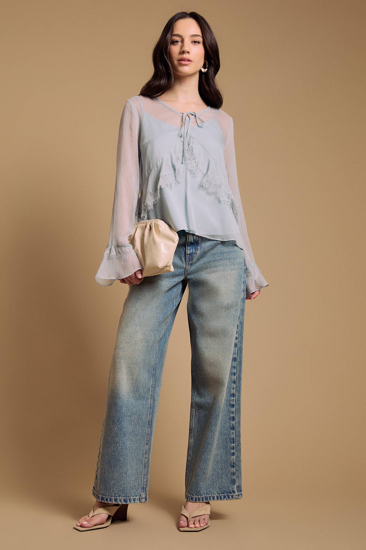 Oasis Blouse À Manches Évasées Avec Finitions En Dentelle