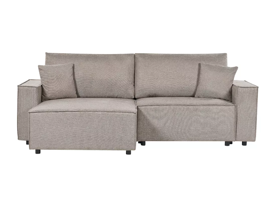 Canapé d'Angle à gauche Moderne Fonction Couchage Dossier Rembourré avec Coussins en Tissu Polyester Taupe Karila