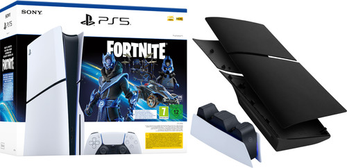 PlayStation 5 Slim Disc Edition + Fortnite Voucher + Covers Zwart + Oplaadstation