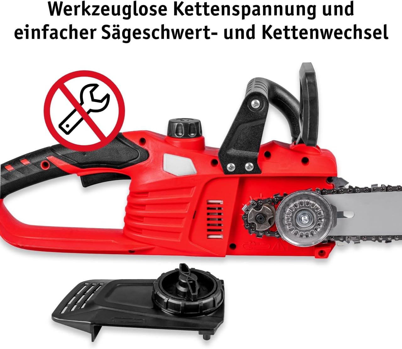 WALTER Li-Ion Akku-Kettensäge 40 V brushless, Kettengeschwindigkeit 13 m/s, Schnittlänge 350 mm, kraftvolle Leistung, leichte Handhabung, ca. 30 min Laufzeit, inkl. Schwert, Sägekette und 2 Akkus