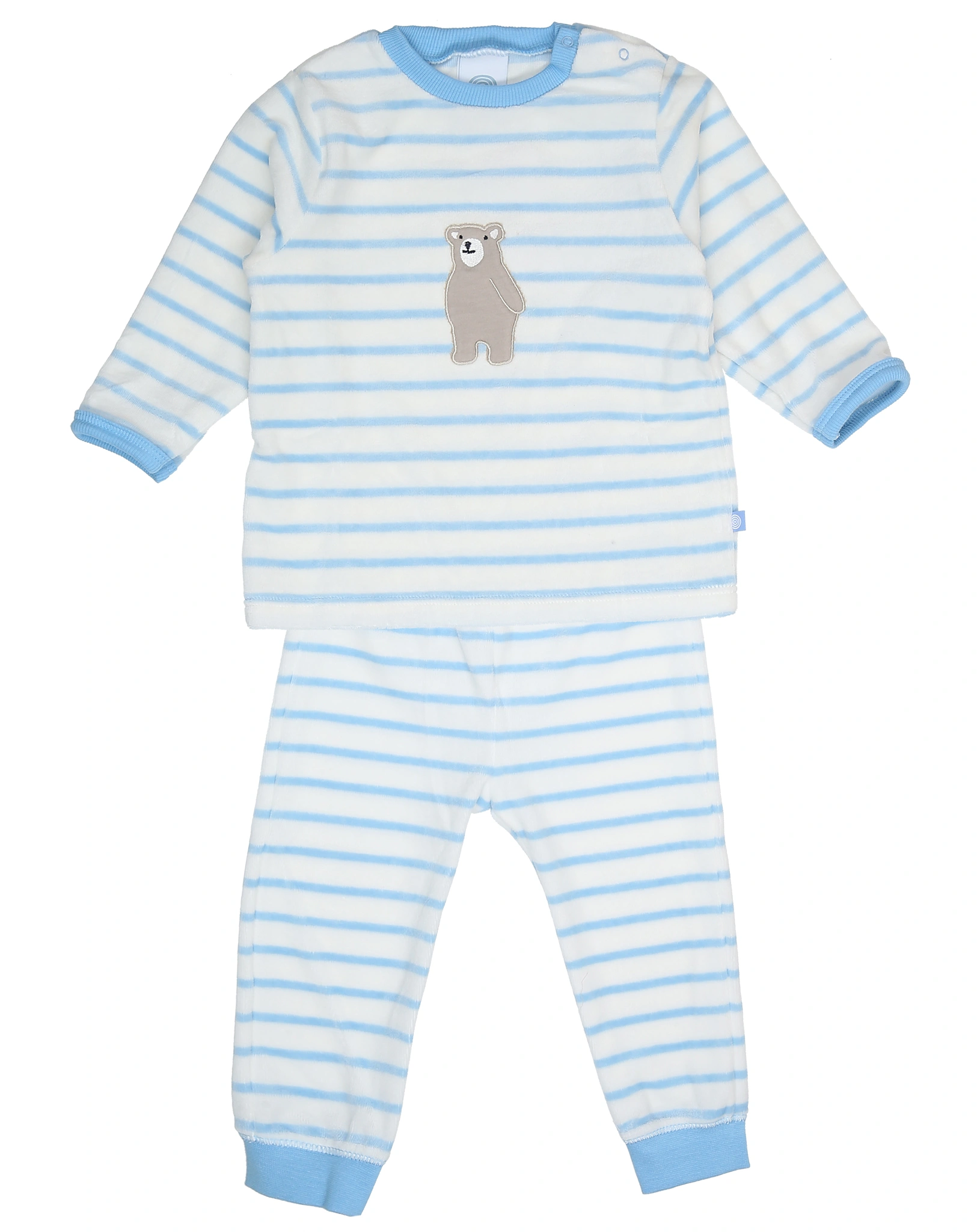 Nicki-Schlafanzug lang BEAR gestreift in aqua