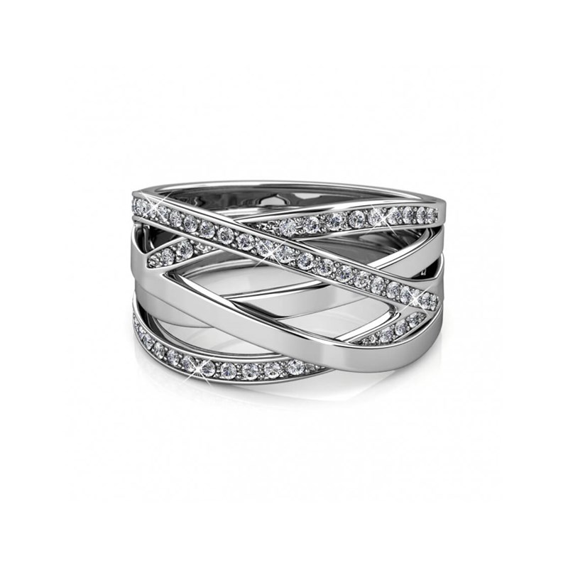 Bague Criss Cross - Argenté et Cristal