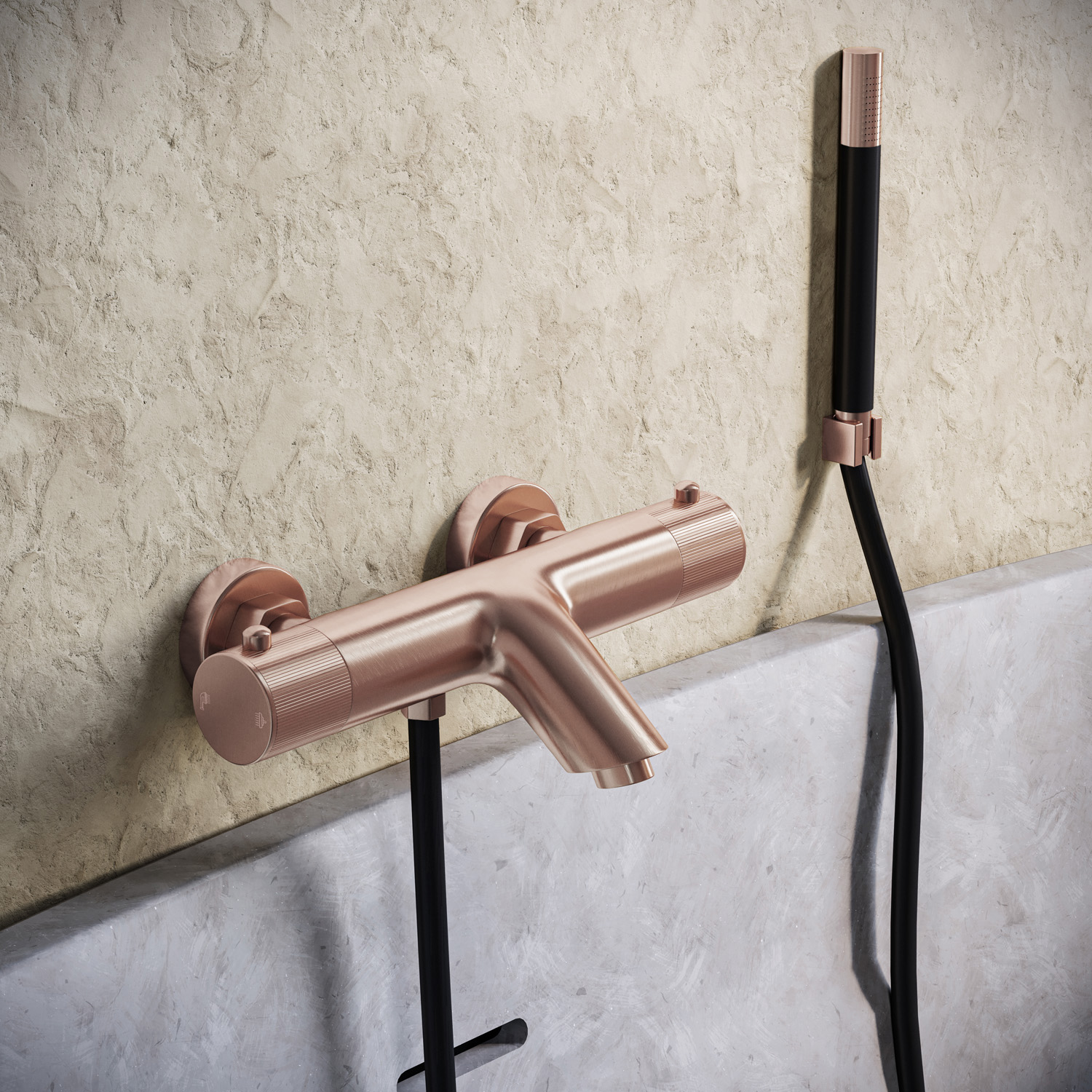 Saniclear Copper Stripes Pro thermostatische opbouw badkraan met handdouche geborsteld koper