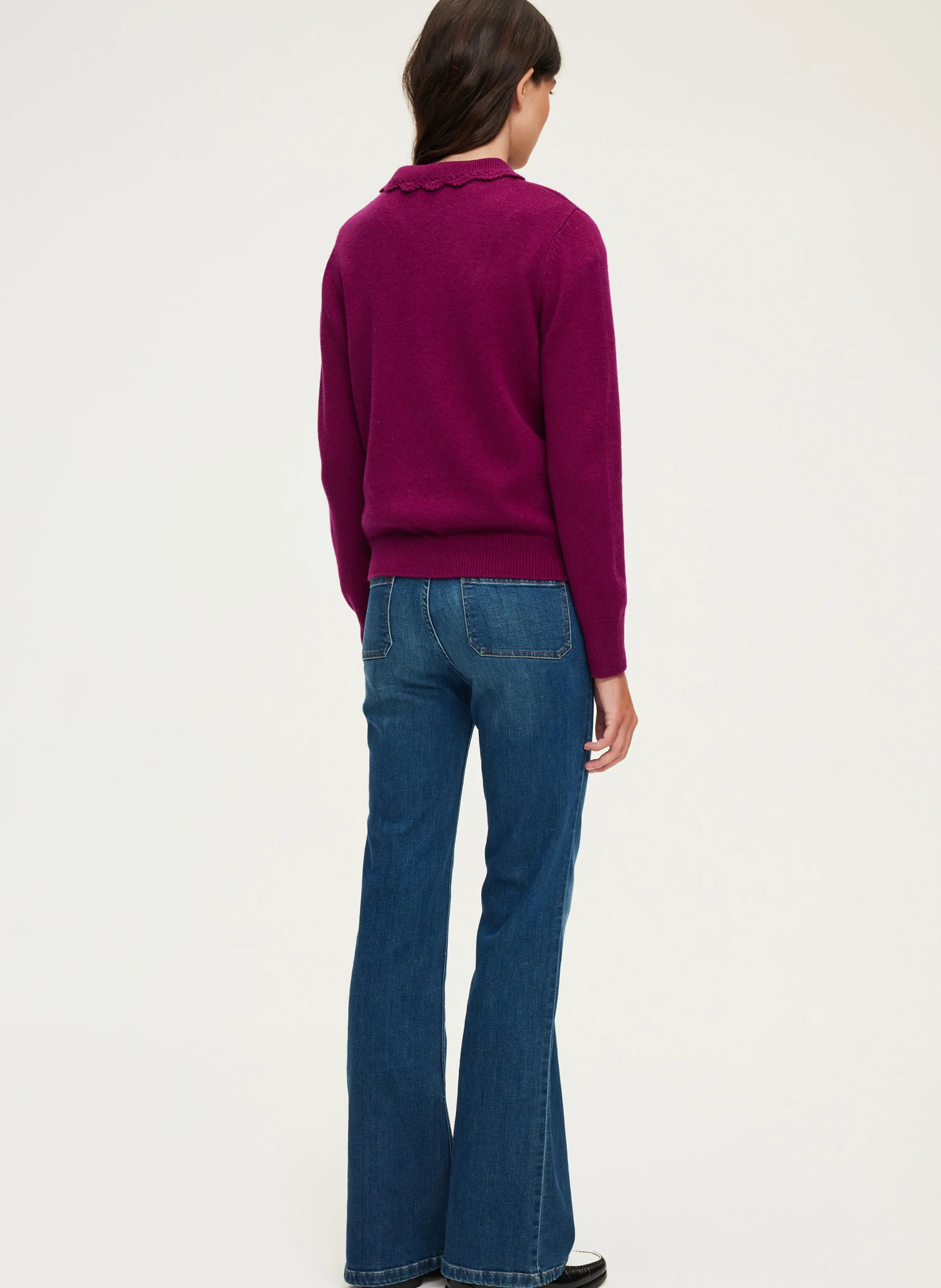 JANIRA - Pull polo droit en laine | Violet