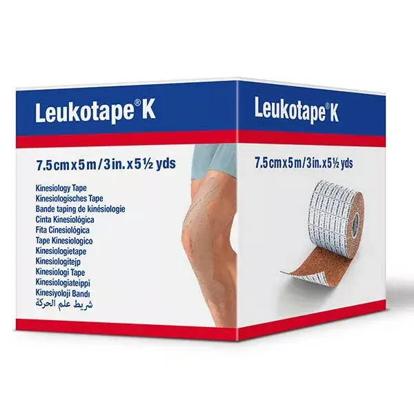 Fita adesiva elástica Leukotape K, cor da pele, 7,5 cm x 5 m