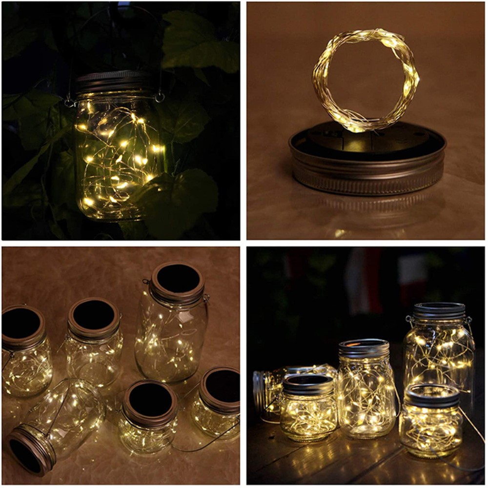 (6er Set) 20 LED's Solar Flaschenlicht Deckel Outdoor Laternen Verschluss mit Lichterkette - Warmweiss