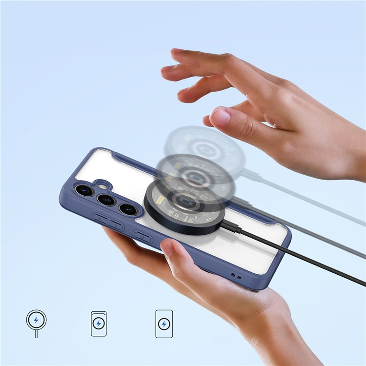 Samsung Galaxy S24 Hybrid Leder Tasche   Kunststoff Rückseite - Blau / Transparent
