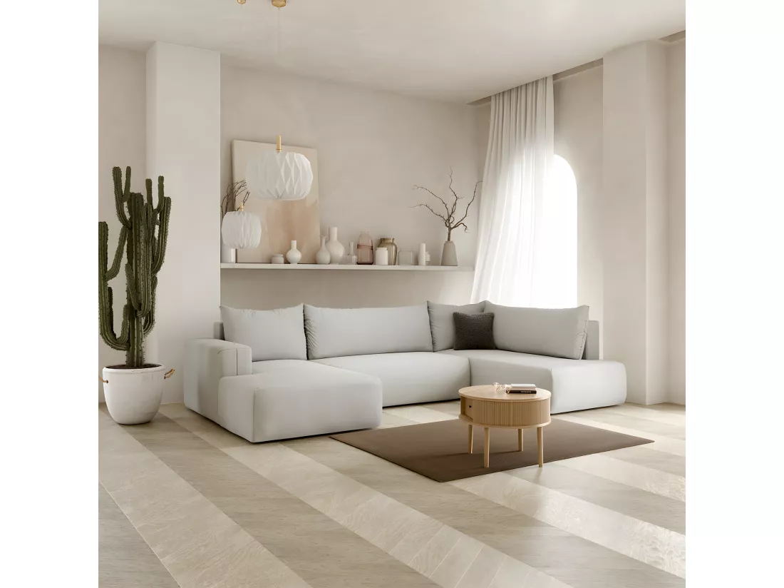Canapé U 5 places convertible coffre Bliss Gris clair