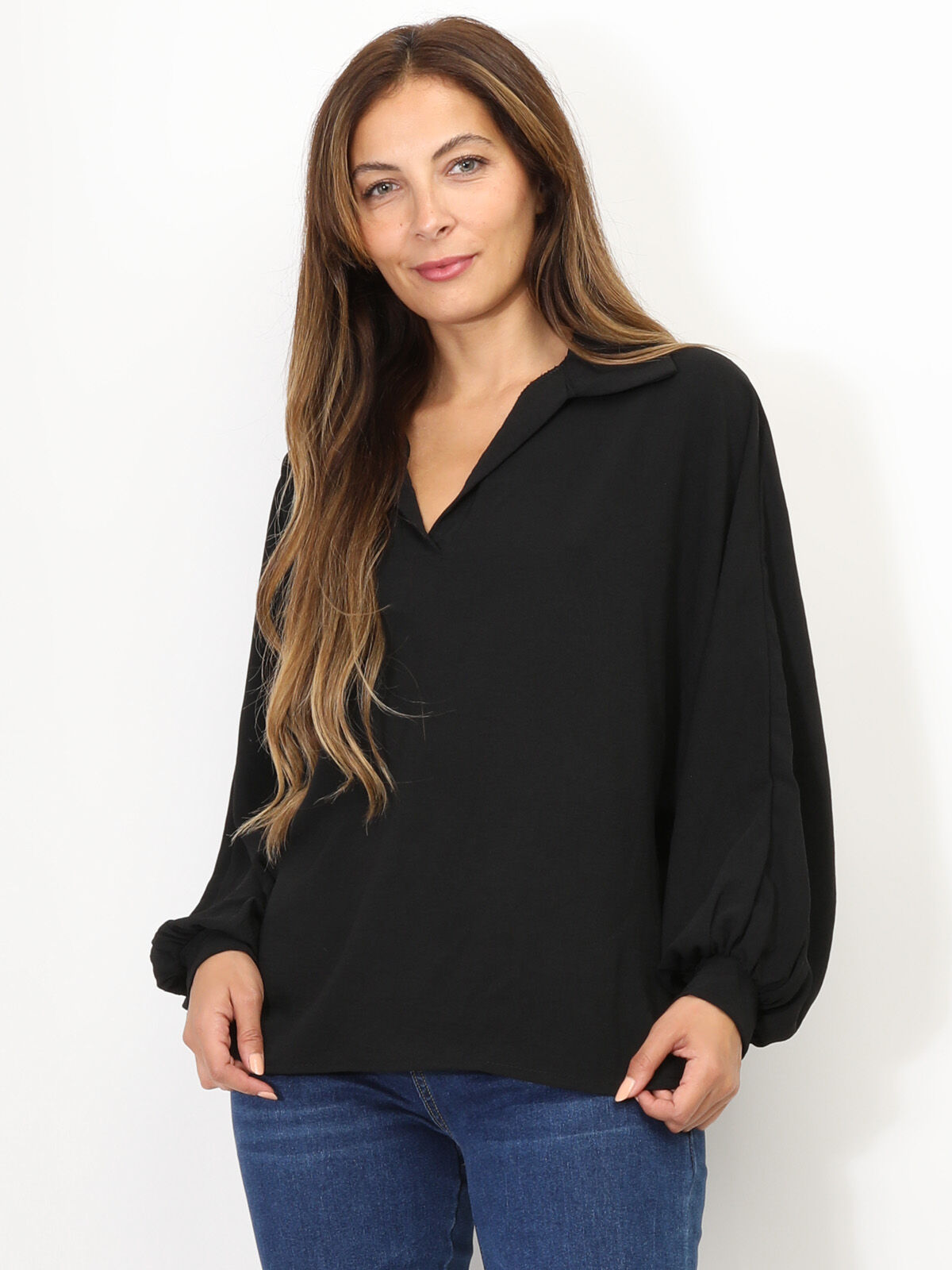 Blouse oversize à manches ballons- Noir