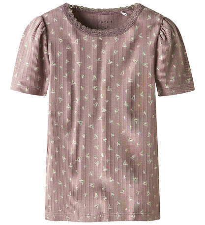 Name It T-Shirt - Rib - NmdHoise - Purple Dove m. Blumen
