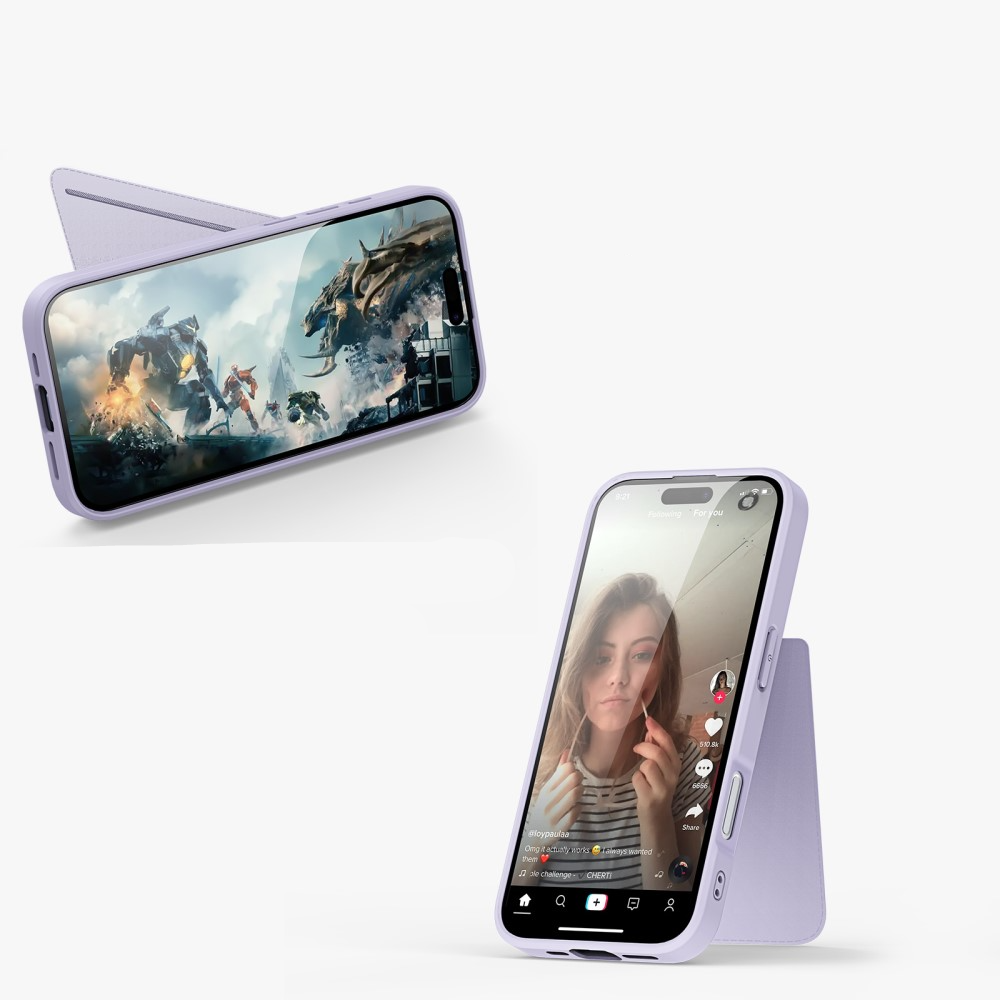 iPhone 16 Plus MagSafe Hybrid Leder Hülle mit Kartenfach   Kickstand Aufsteller (RFID Schutz) - Lila