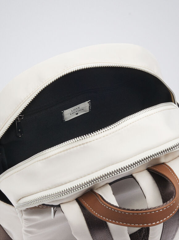 Mochila de nylon com coração - Off-White