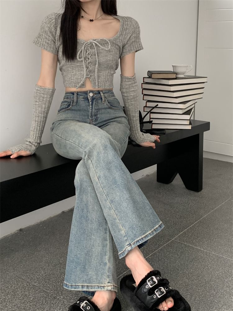 Girliepairs - High Rise Washed Bootcut Jeans