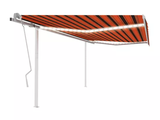 Auvent manuel rétractable avec LED 4x3,5 m Orange et marron