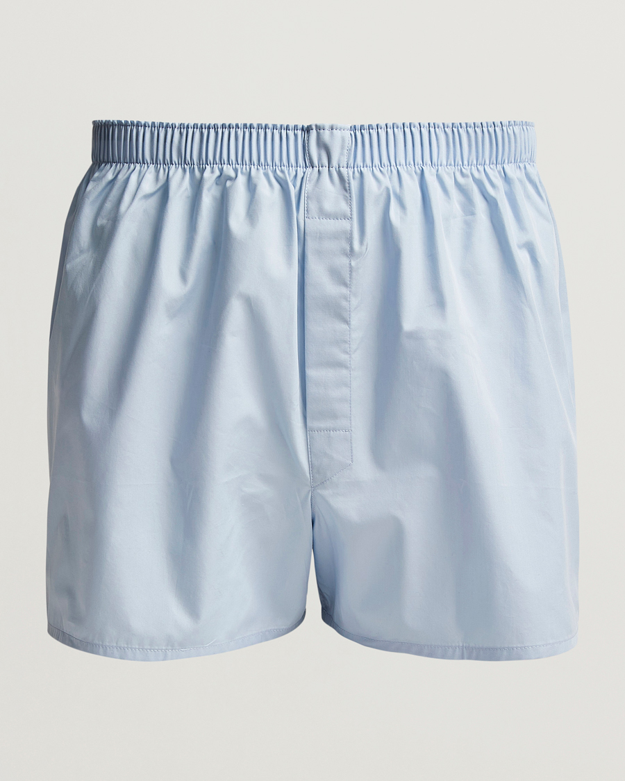 Sunspel Classic Woven Cotton Boxer Shorts Plain Blue