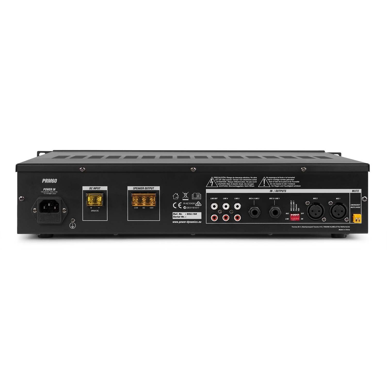 Power Dynamics PRM60 100V 6-kanaals 19-inch versterker - 60 Watt