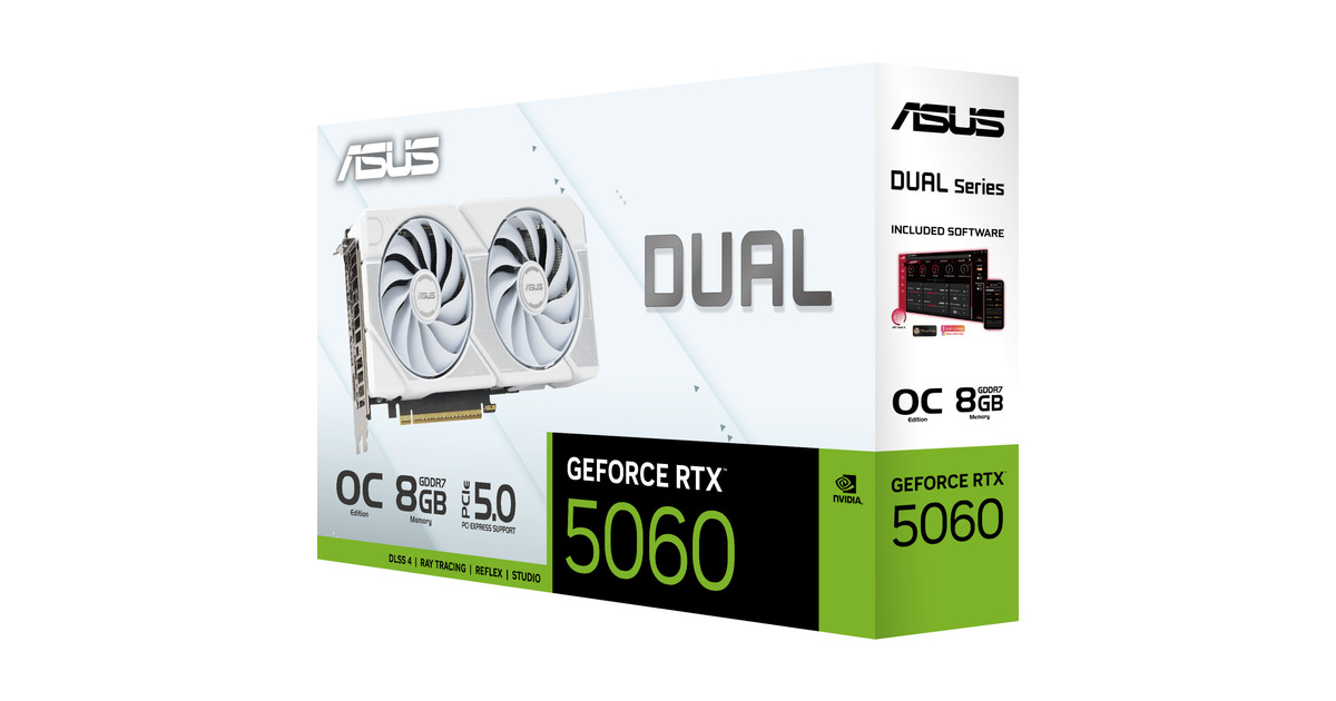 ASUSGeForce RTX 5060 DUAL OC WHITE 8GB grafische kaart  (Wit, DLSS 4, 3x DisplayPort, 1x HDMI 2.1)