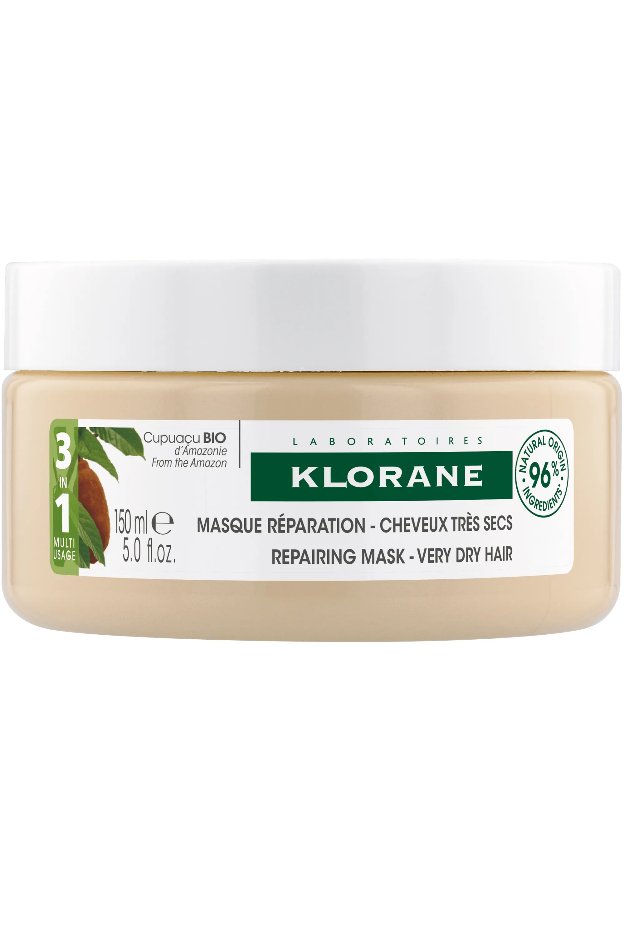 Klorane Masque nutritif et réparateur 3 en 1 beurre de Cupuaçu bio pour cheveux très secs-150 ml