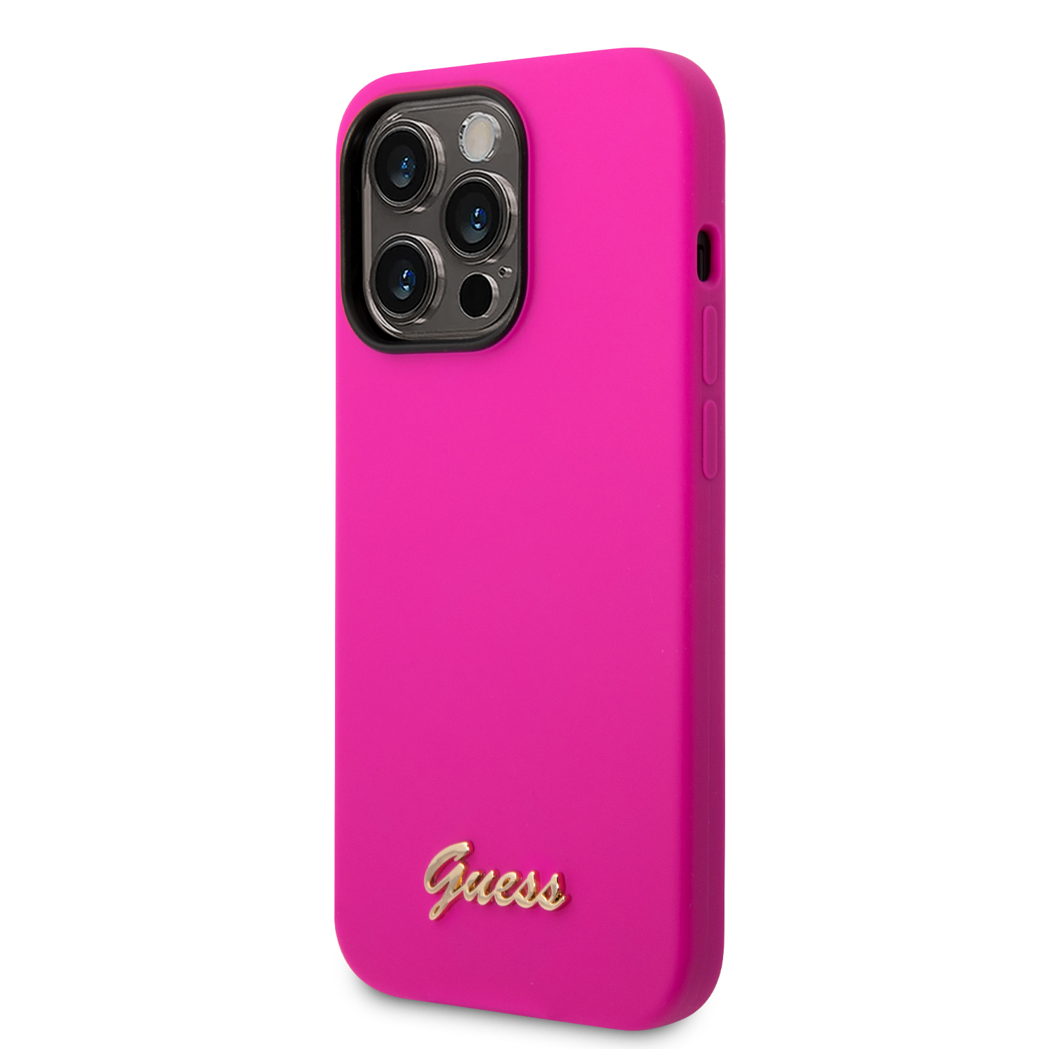 iPhone 14 Pro Silikon Hardcase Hülle Vintage Script (GUHCP14LSLSMF) - Pink / Gold