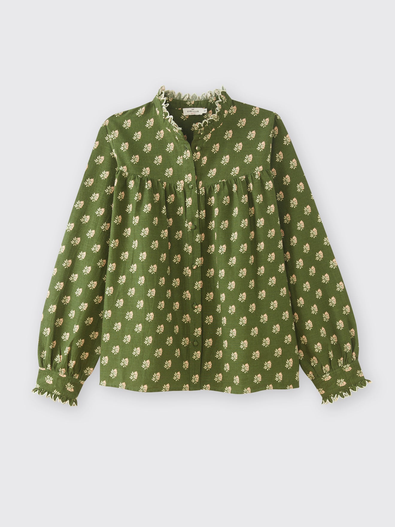 Blouse col froufrou femme imprimé Woodblock